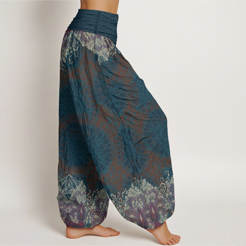 Pure Cotton Casual Lycoris Radiata Mandala Pattern Women's Elastic Waist Harem Pants
