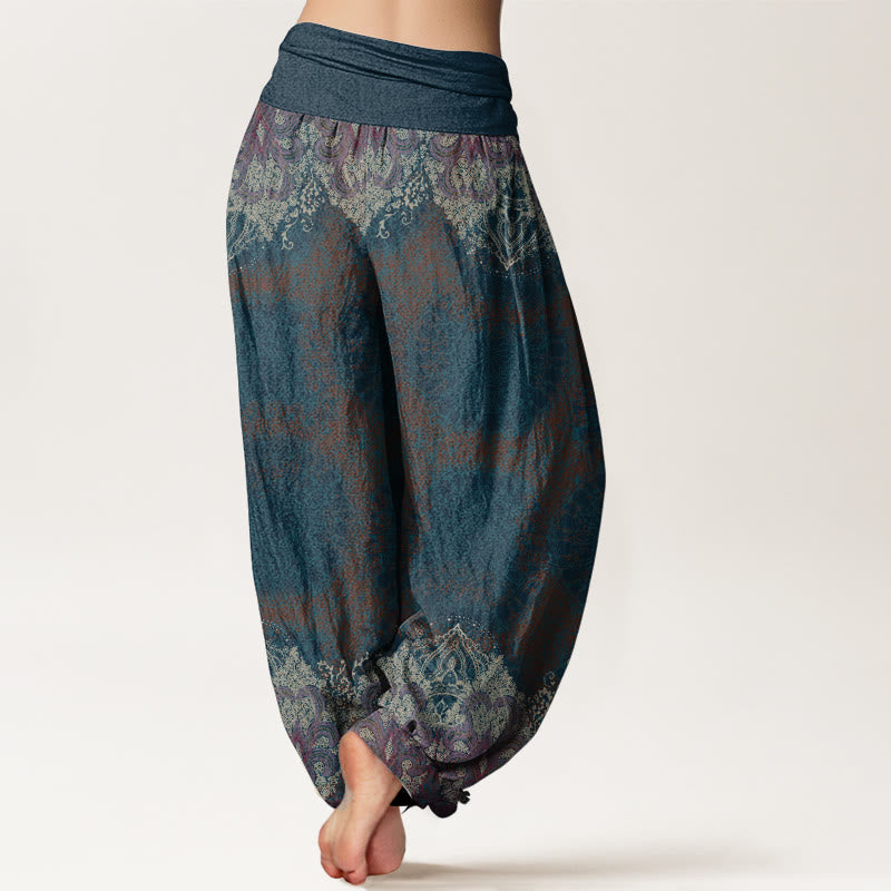 Pure Cotton Casual Lycoris Radiata Mandala Pattern Women's Elastic Waist Harem Pants