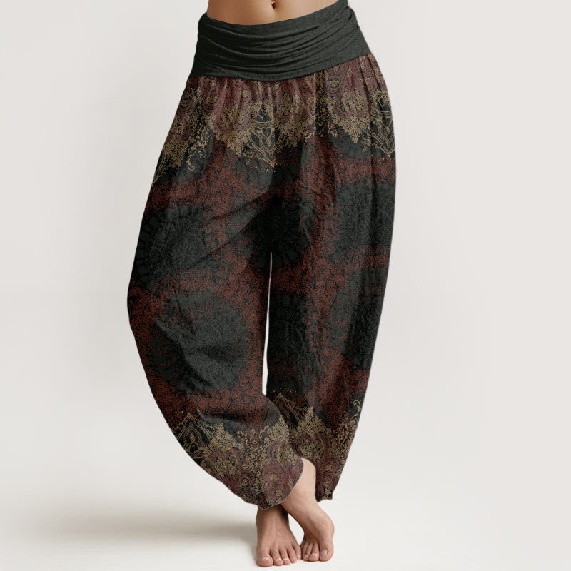 Pure Cotton Casual Lycoris Radiata Mandala Pattern Women's Elastic Waist Harem Pants