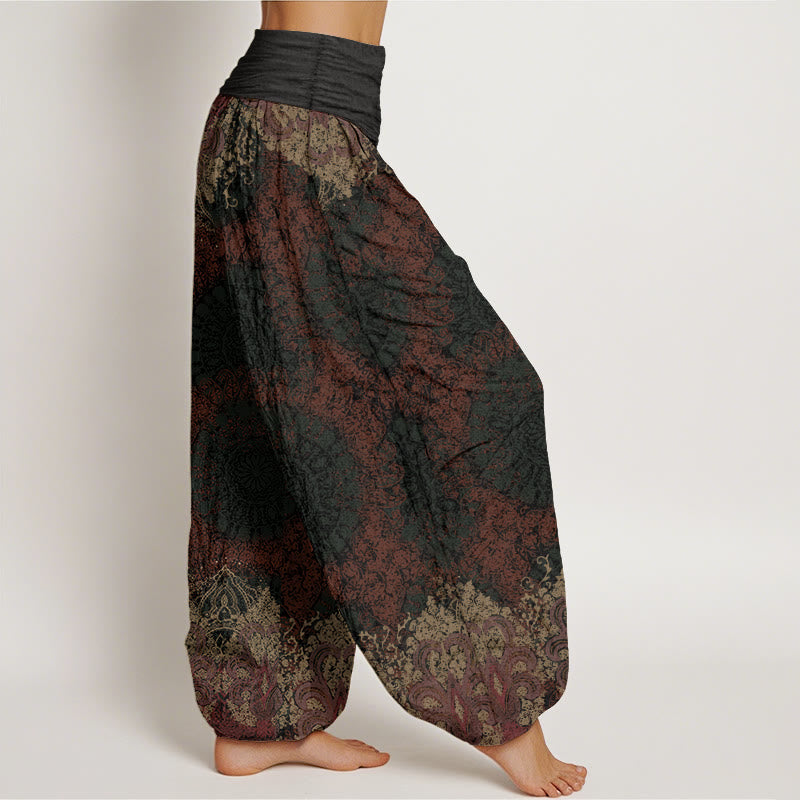 Pure Cotton Casual Lycoris Radiata Mandala Pattern Women's Elastic Waist Harem Pants