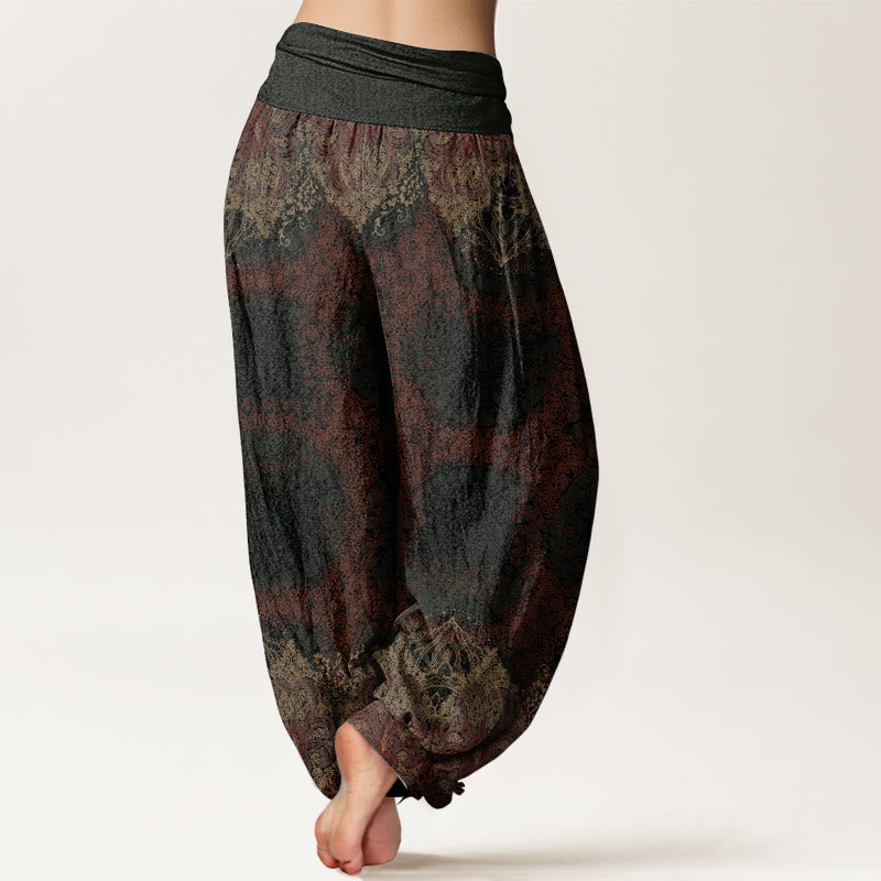 Pure Cotton Casual Lycoris Radiata Mandala Pattern Women's Elastic Waist Harem Pants