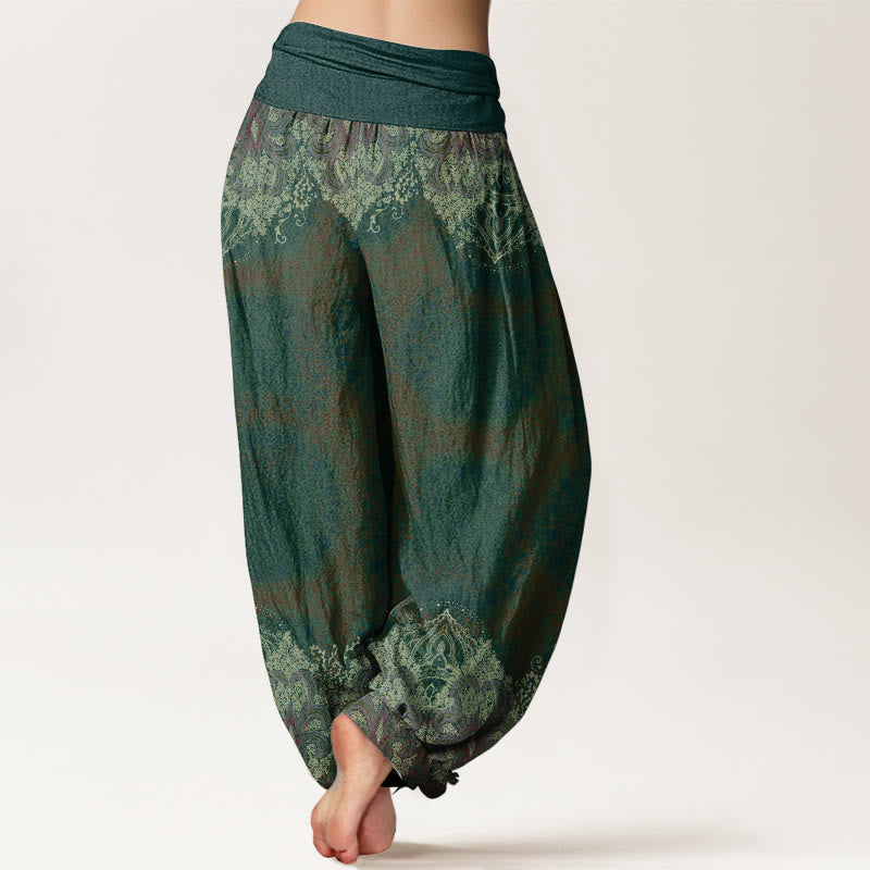 Pure Cotton Casual Lycoris Radiata Mandala Pattern Women's Elastic Waist Harem Pants