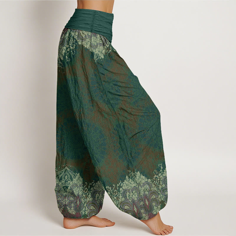 Pure Cotton Casual Lycoris Radiata Mandala Pattern Women's Elastic Waist Harem Pants