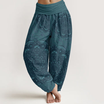 Pure Cotton Mandalas Paisley Pattern Women's Elastic Waist Harem Pants