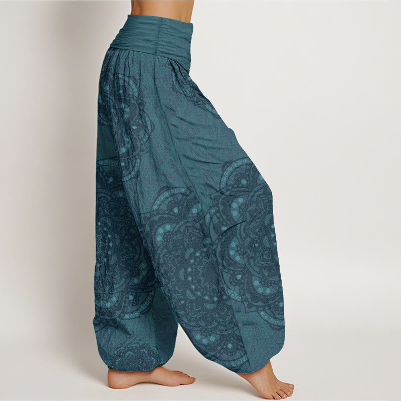 Pure Cotton Mandalas Paisley Pattern Women's Elastic Waist Harem Pants