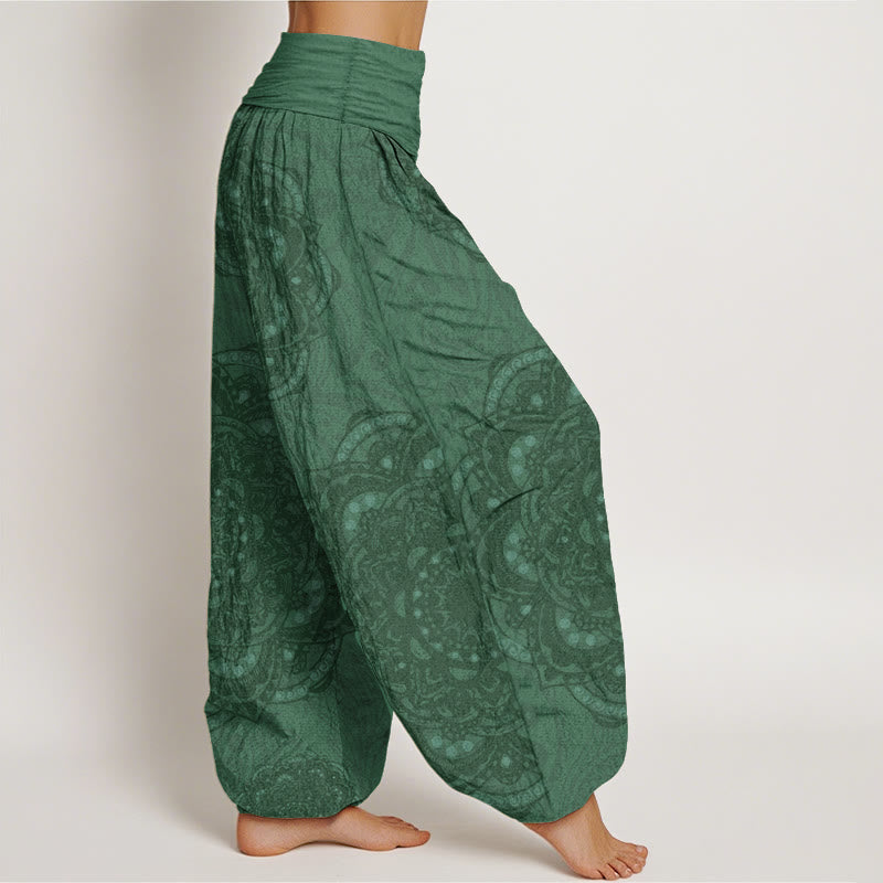 Pure Cotton Mandalas Paisley Pattern Women's Elastic Waist Harem Pants