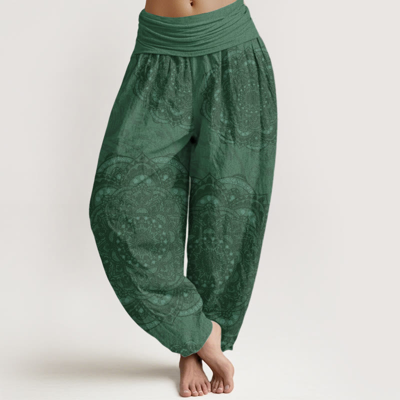 Pure Cotton Mandalas Paisley Pattern Women's Elastic Waist Harem Pants
