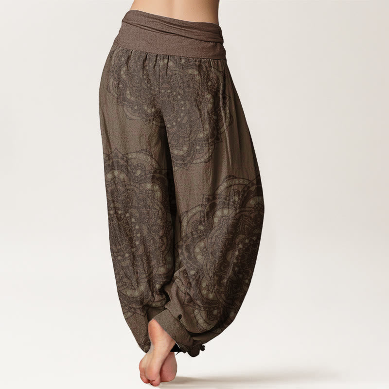 Pure Cotton Mandalas Paisley Pattern Women's Elastic Waist Harem Pants