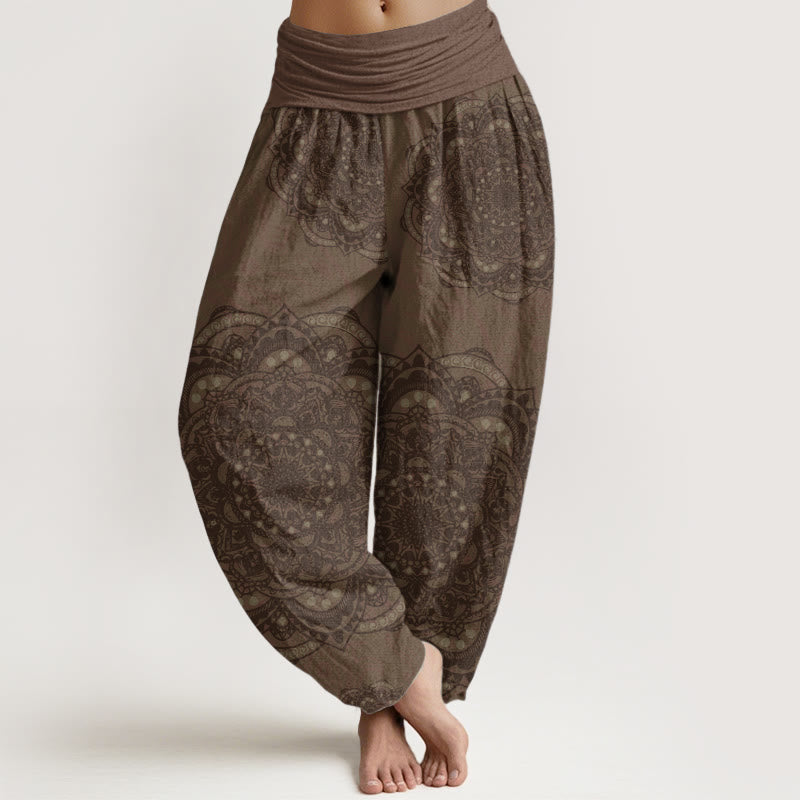 Pure Cotton Mandalas Paisley Pattern Women's Elastic Waist Harem Pants