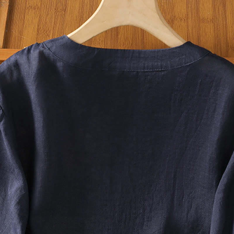 Tactile Cotton Embroidered Crew Neck Meditation Shirt