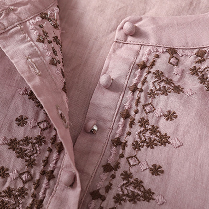 Tactile Cotton Embroidered Crew Neck Meditation Shirt