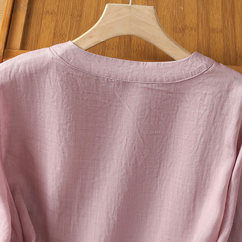 Tactile Cotton Embroidered Crew Neck Meditation Shirt