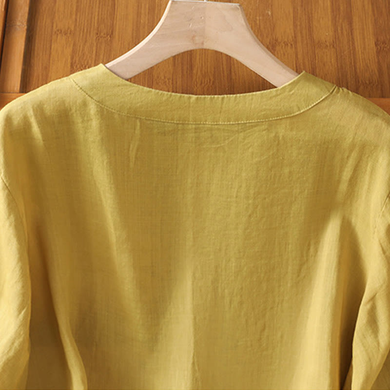 Tactile Cotton Embroidered Crew Neck Meditation Shirt
