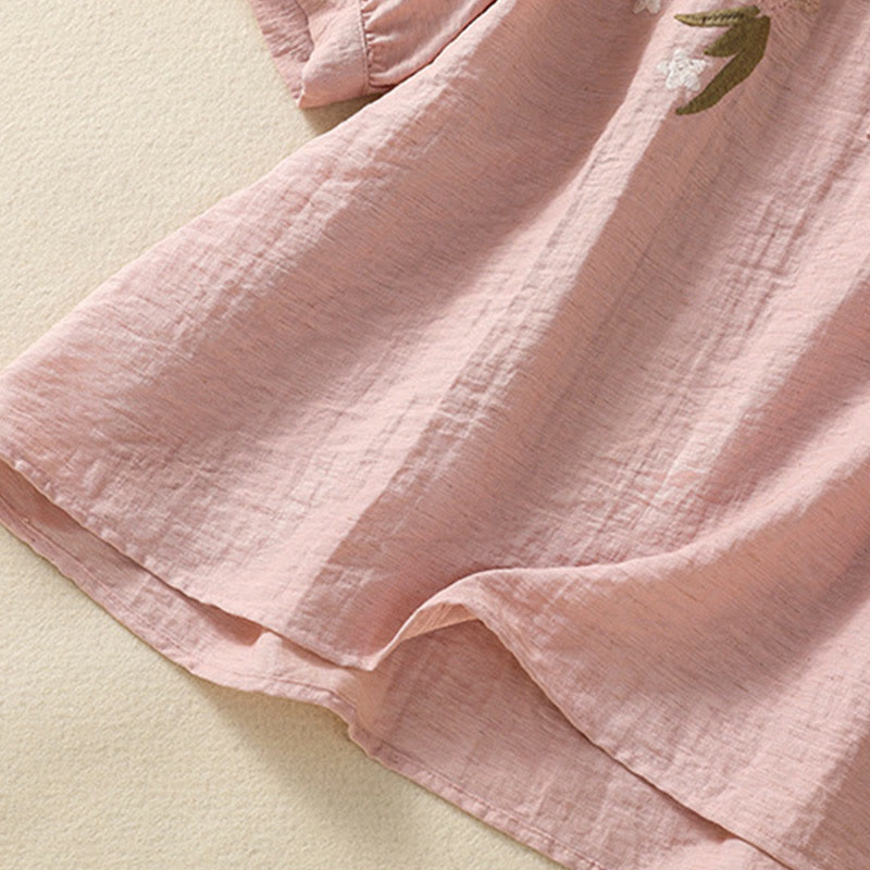 Botanical Embroidered Cotton V-Neck Mindful Movement Shirt