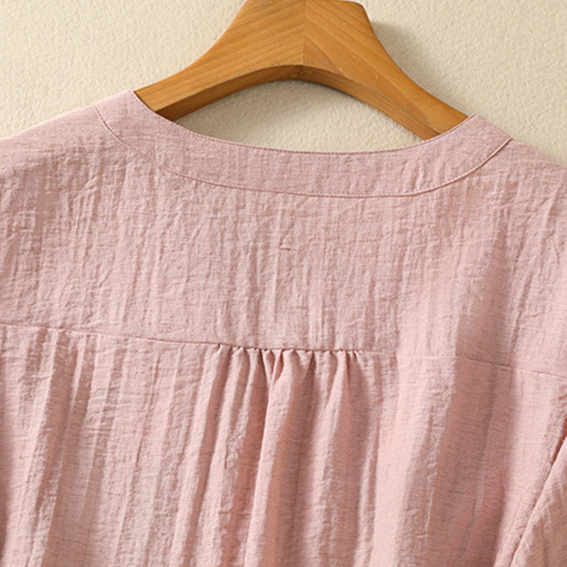 Botanical Embroidered Cotton V-Neck Mindful Movement Shirt