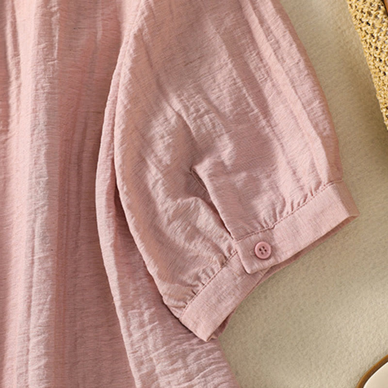 Botanical Embroidered Cotton V-Neck Mindful Movement Shirt