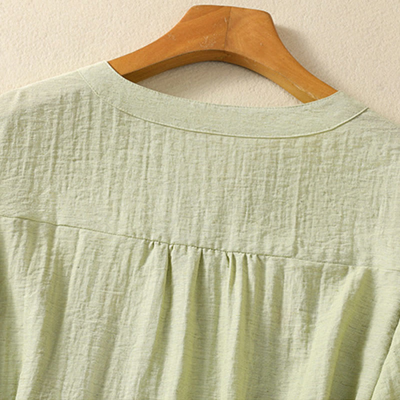 Botanical Embroidered Cotton V-Neck Mindful Movement Shirt
