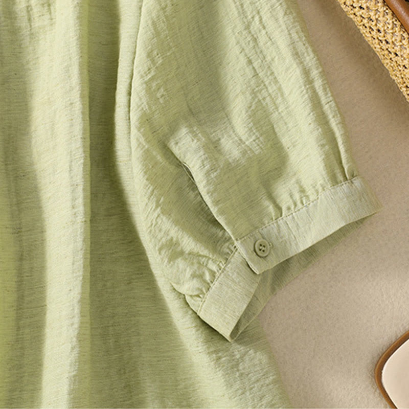 Botanical Embroidered Cotton V-Neck Mindful Movement Shirt