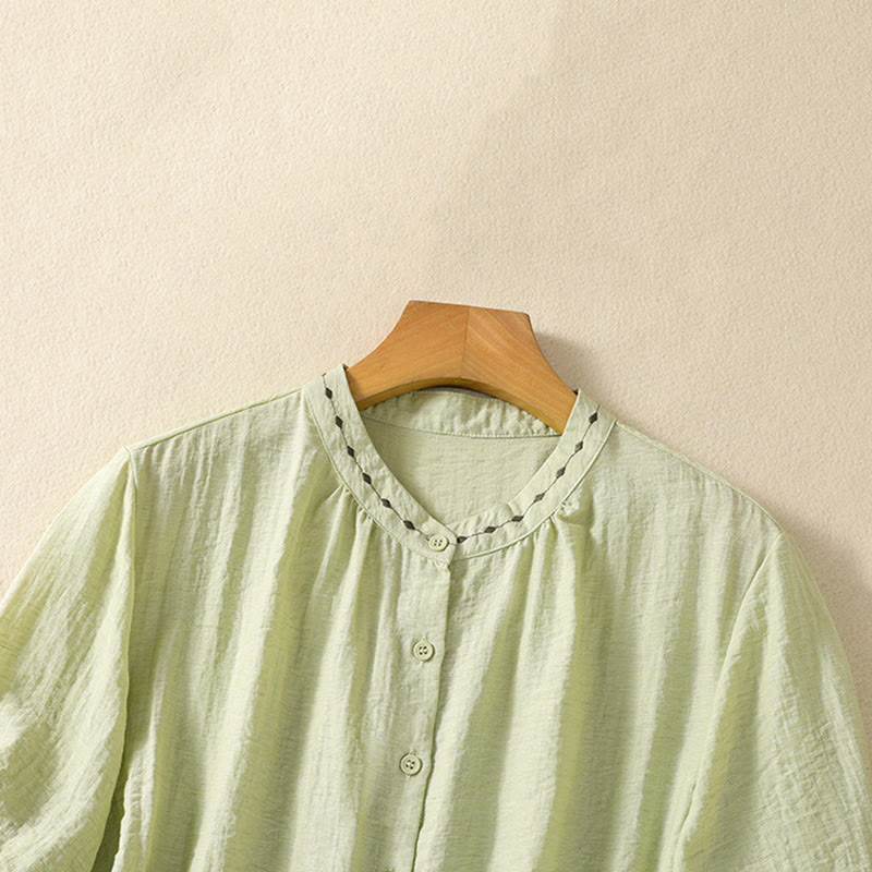 Embroidered Cotton Crew-Neck Meditation Shirt