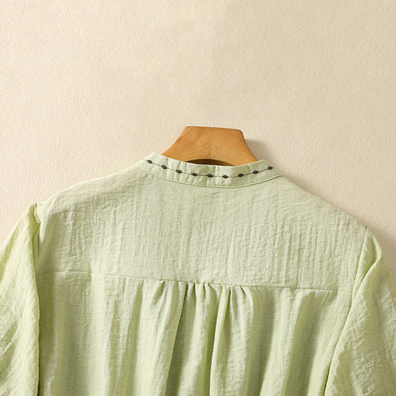 Embroidered Cotton Crew-Neck Meditation Shirt