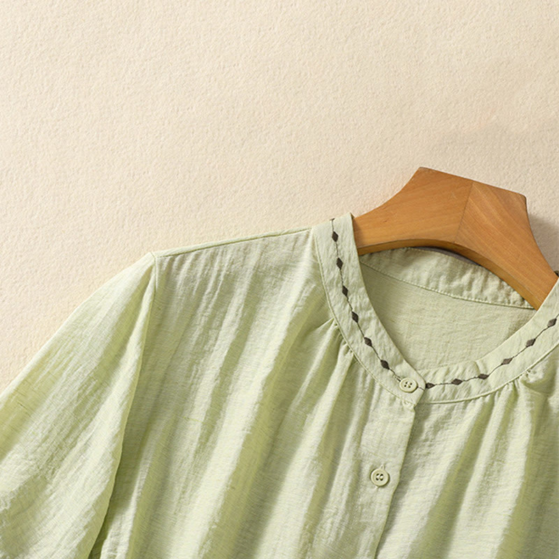 Embroidered Cotton Crew-Neck Meditation Shirt
