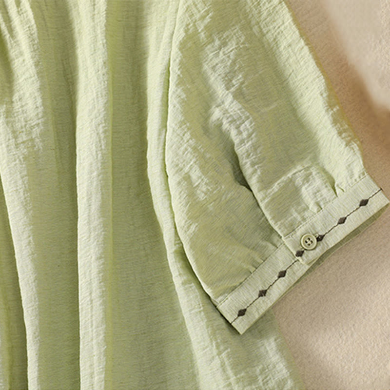 Embroidered Cotton Crew-Neck Meditation Shirt
