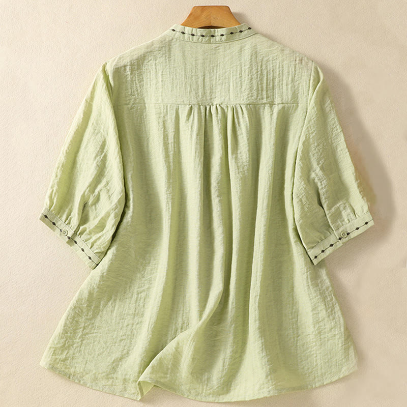 Embroidered Cotton Crew-Neck Meditation Shirt