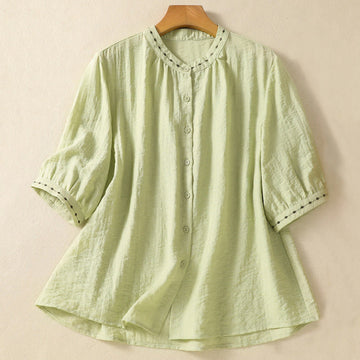 Embroidered Cotton Crew-Neck Meditation Shirt