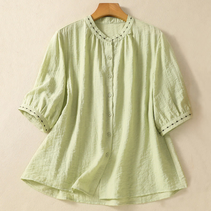 Embroidered Cotton Crew-Neck Meditation Shirt