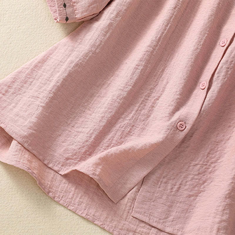 Embroidered Cotton Crew-Neck Meditation Shirt