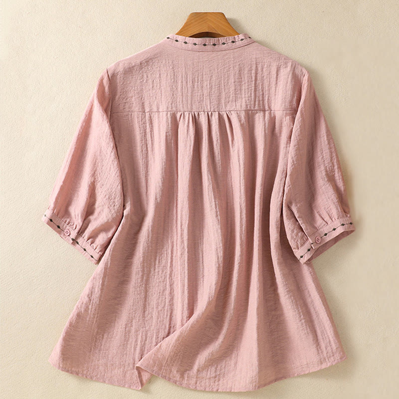 Embroidered Cotton Crew-Neck Meditation Shirt