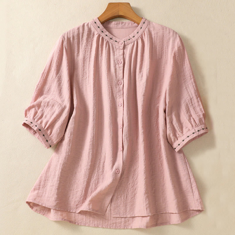 Embroidered Cotton Crew-Neck Meditation Shirt
