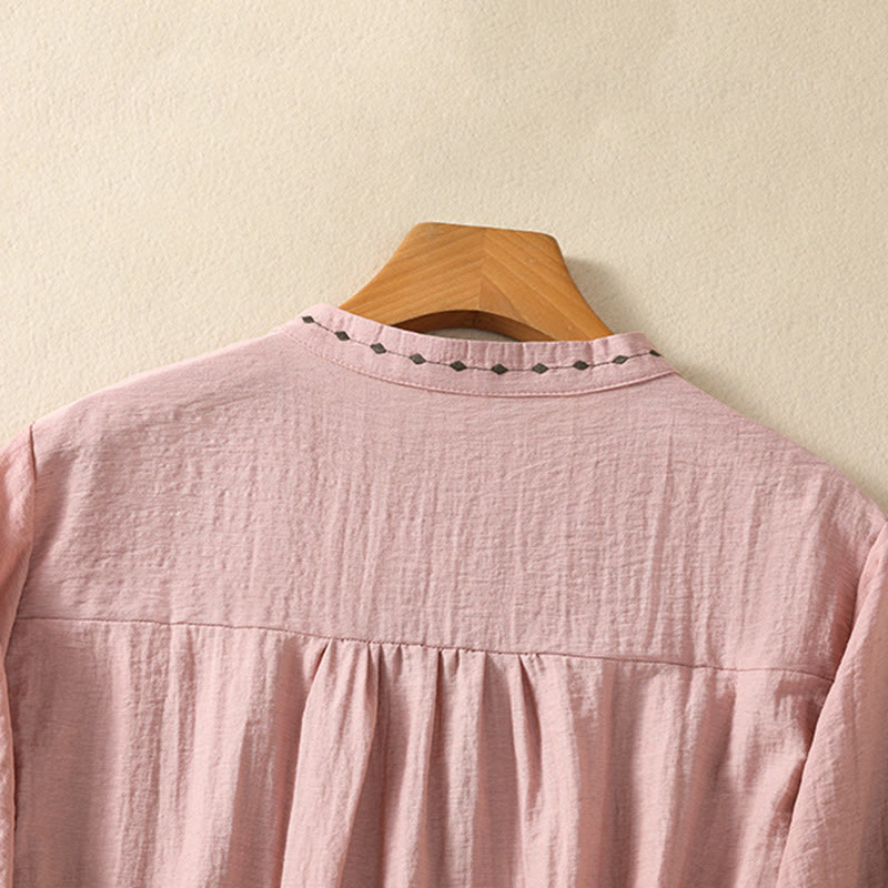 Embroidered Cotton Crew-Neck Meditation Shirt