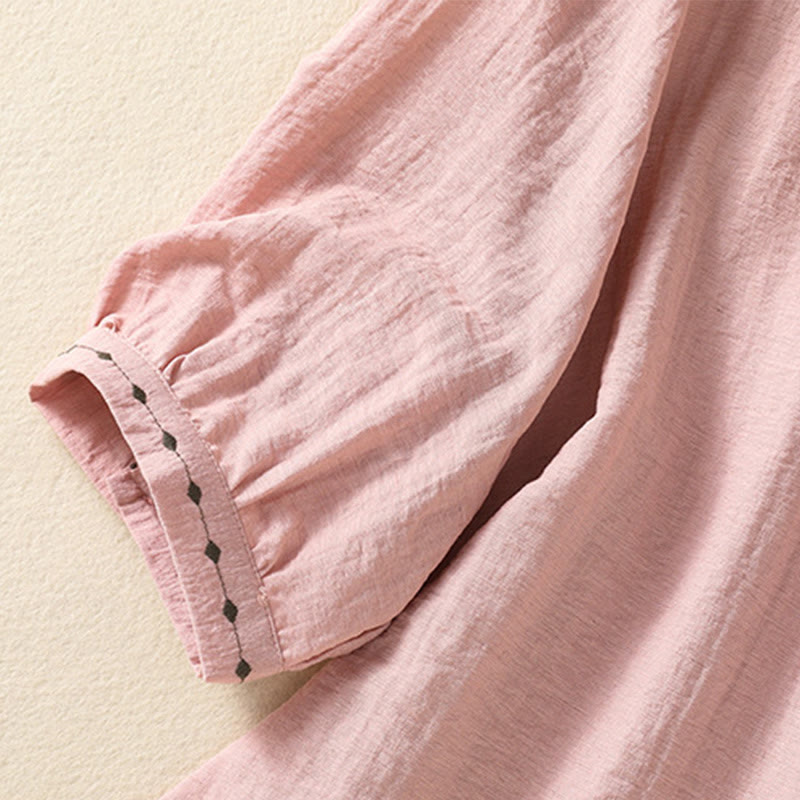 Embroidered Cotton Crew-Neck Meditation Shirt