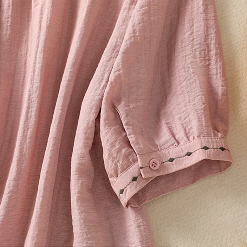 Embroidered Cotton Crew-Neck Meditation Shirt