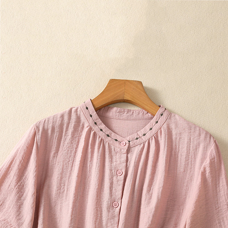 Embroidered Cotton Crew-Neck Meditation Shirt