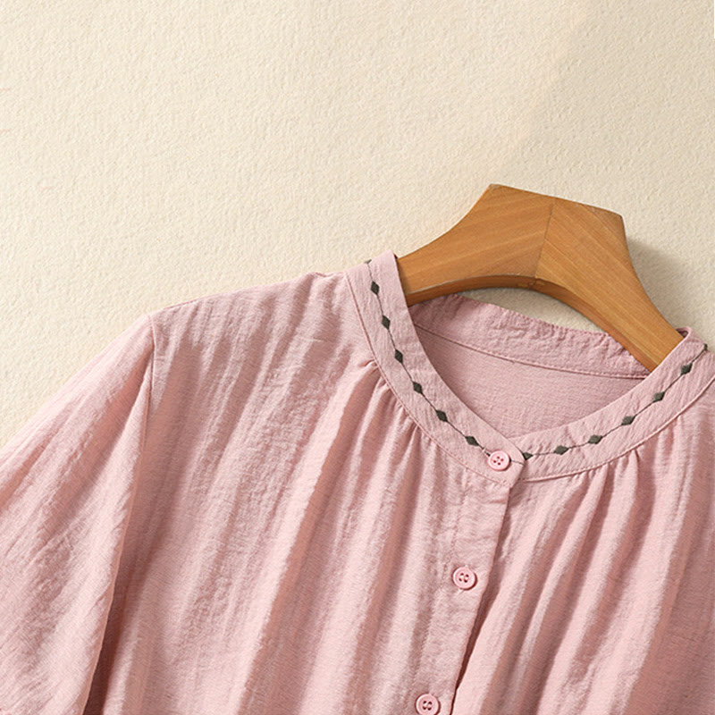 Embroidered Cotton Crew-Neck Meditation Shirt
