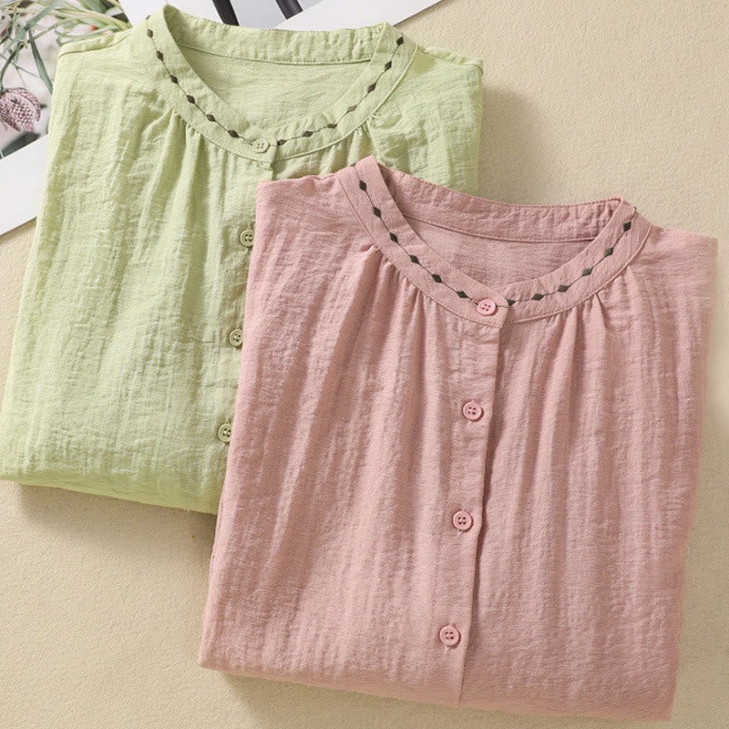 Embroidered Cotton Crew-Neck Meditation Shirt