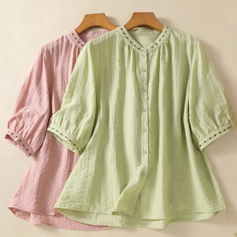 Embroidered Cotton Crew-Neck Meditation Shirt
