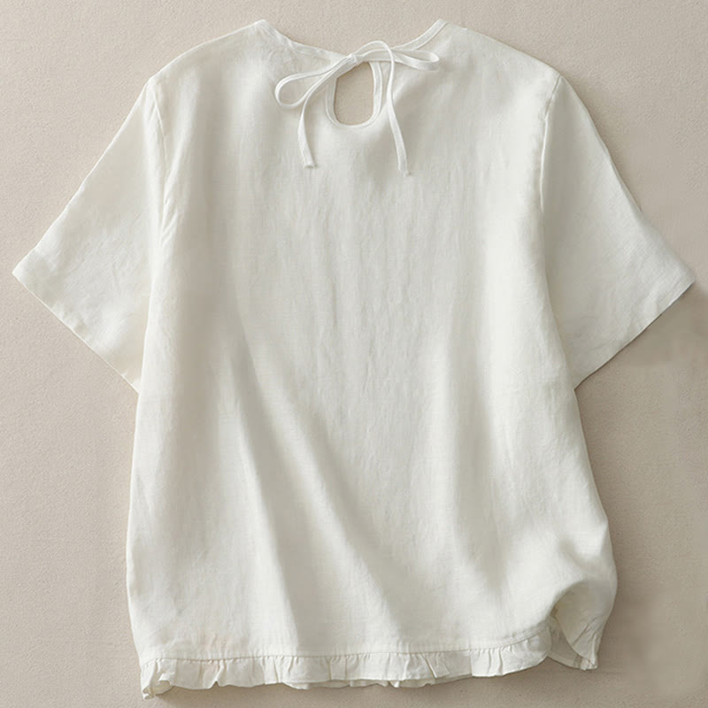 Breathable Polyester Crew Neck Ruffled Hem Meditation T-Shirt