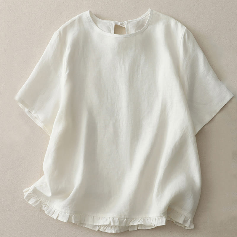 Breathable Polyester Crew Neck Ruffled Hem Meditation T-Shirt