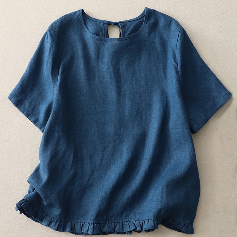 Breathable Polyester Crew Neck Ruffled Hem Meditation T-Shirt