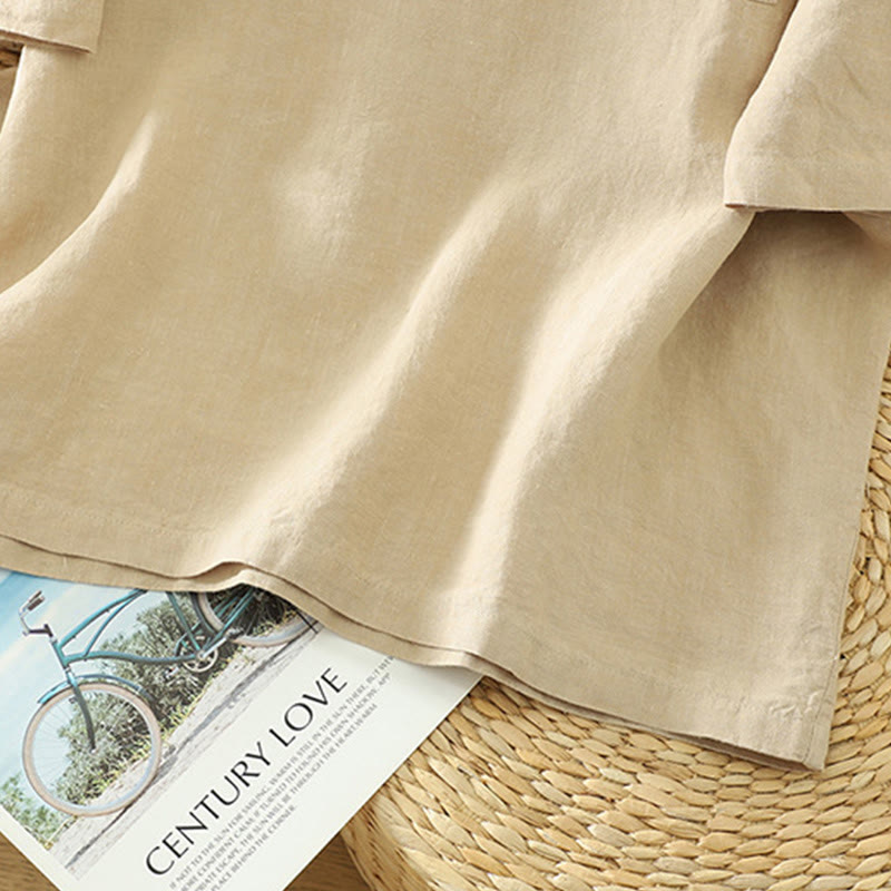 Tactile Cotton Linen V-Neck Mindful Movement T-Shirt