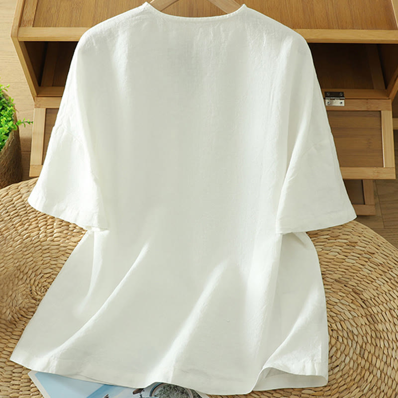 Tactile Cotton Linen V-Neck Mindful Movement T-Shirt