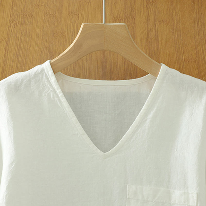 Tactile Cotton Linen V-Neck Mindful Movement T-Shirt