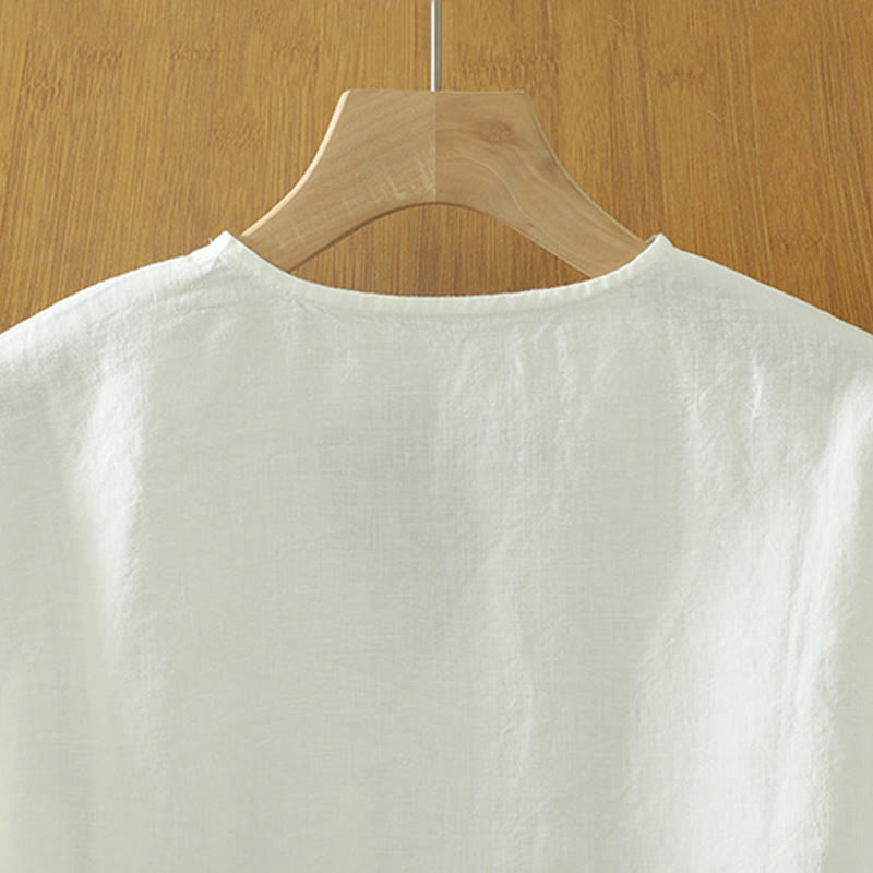 Tactile Cotton Linen V-Neck Mindful Movement T-Shirt