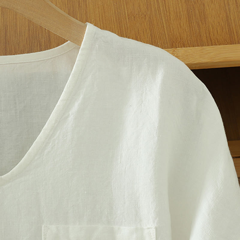 Tactile Cotton Linen V-Neck Mindful Movement T-Shirt
