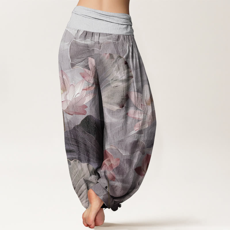 Pure Cotton Casual Lotus Petal Pond Pattern Women's Elastic Waist Harem Pants