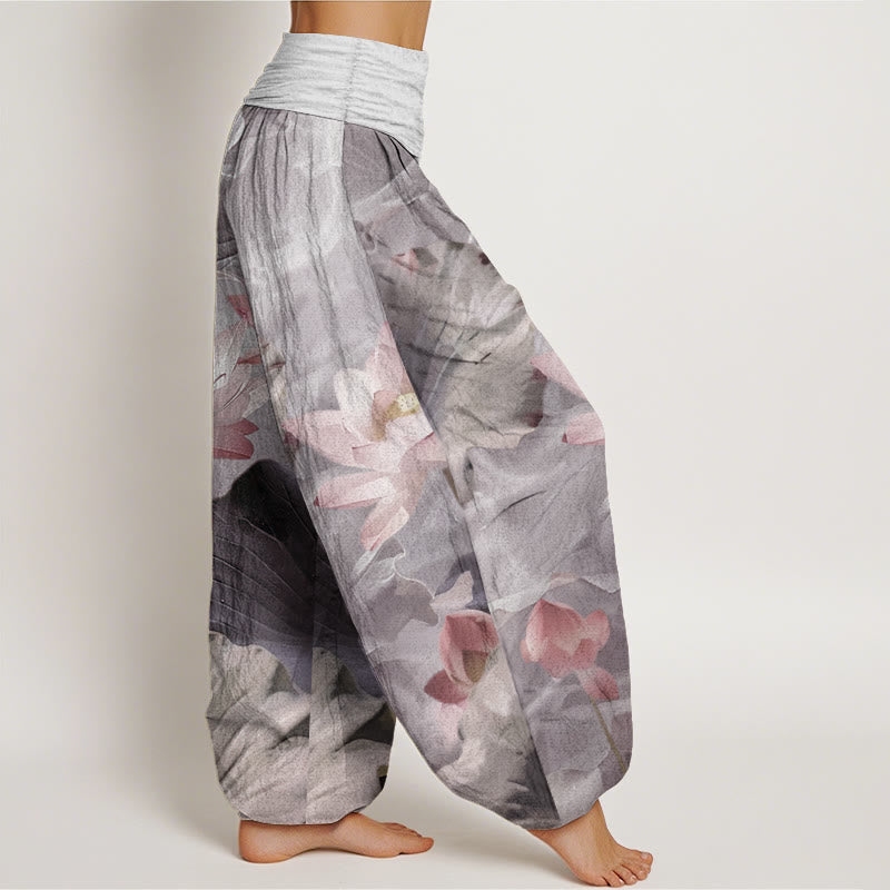 Pure Cotton Casual Lotus Petal Pond Pattern Women's Elastic Waist Harem Pants