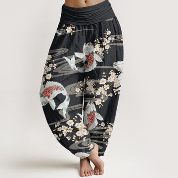 Tactile Cotton Koi and Blossom Meditation Harem Pants